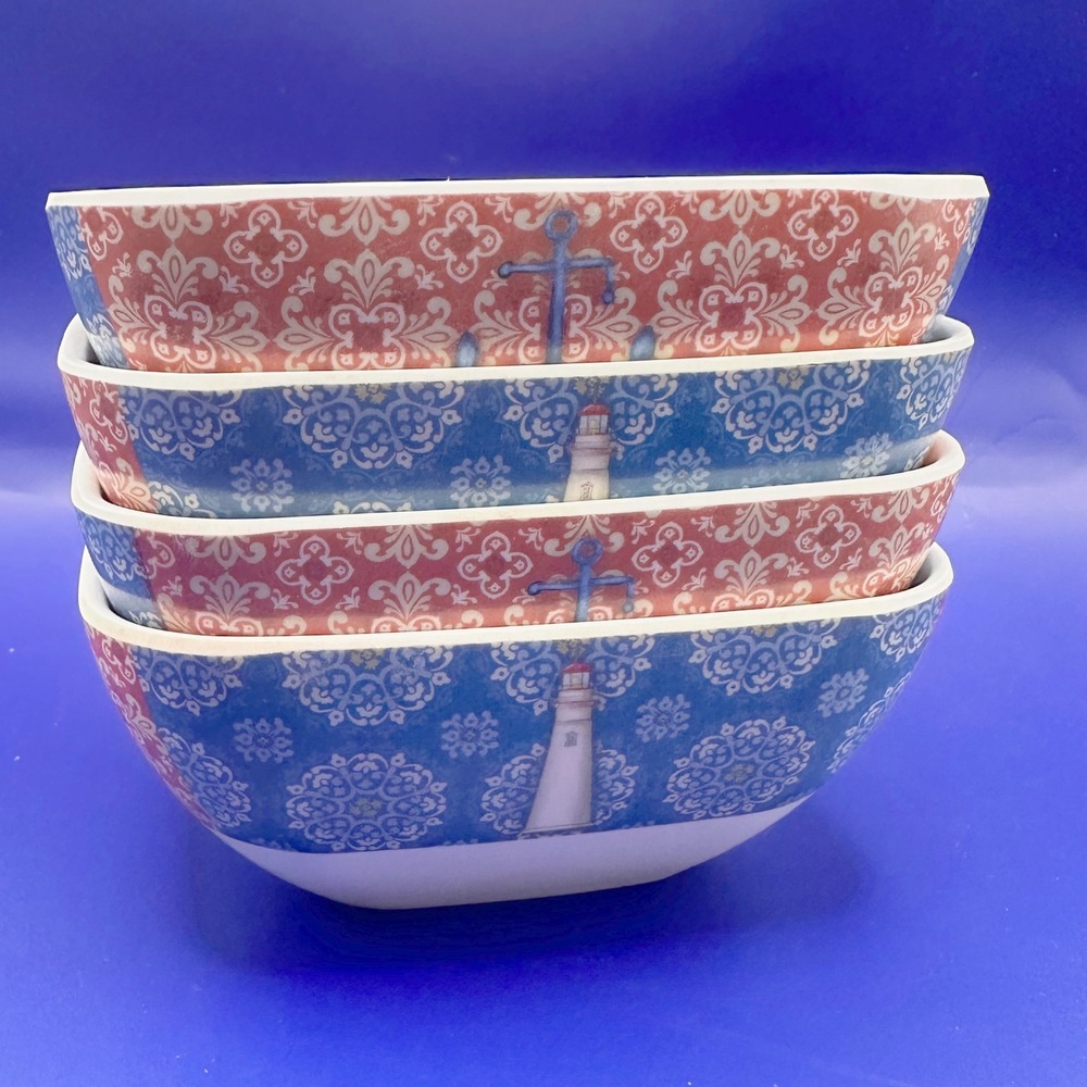 Certified International Paul Brent Red Blue Nautical Melamine‎ 6" Bowls Set of 4
